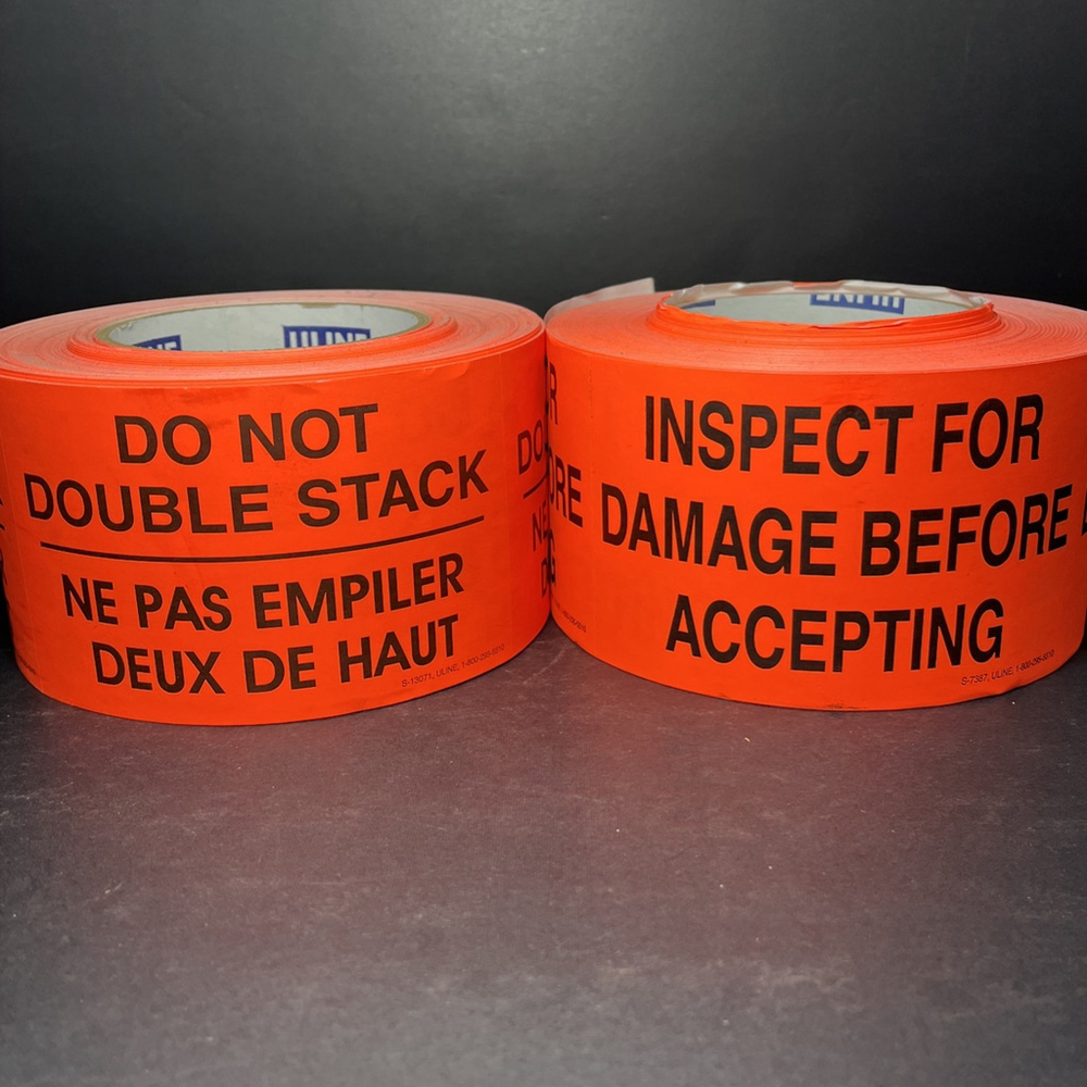 Inspect For Damages / Do Not Double Stack Stickers ULINE S-13071-S-7381 READ US